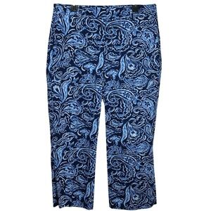 Talbots Womens Navy Blue Paisley Ankle Pants Size 14 Career Casual Trousers
